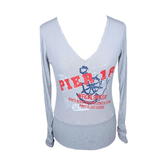 Graphic Long Sleeve Sheer Back Top - Picture 2 of 6